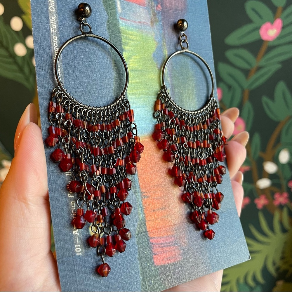 y2k Red Whimsygoth Beaded Chandelier Earrings